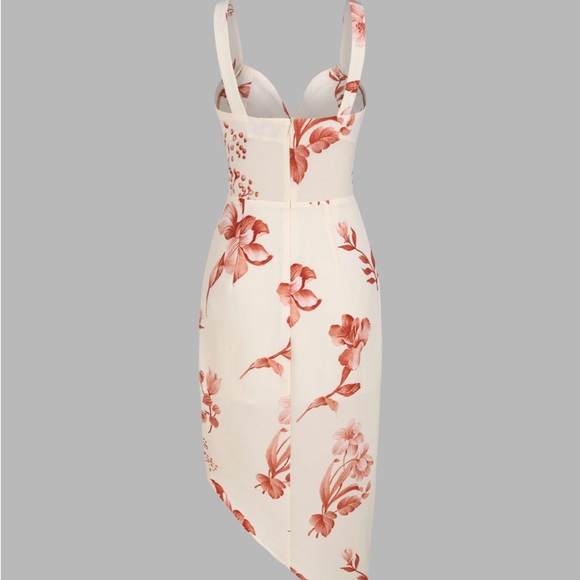 Floral Ruched Asymmetrical Hem Midi Dress - Picture 2 of 5